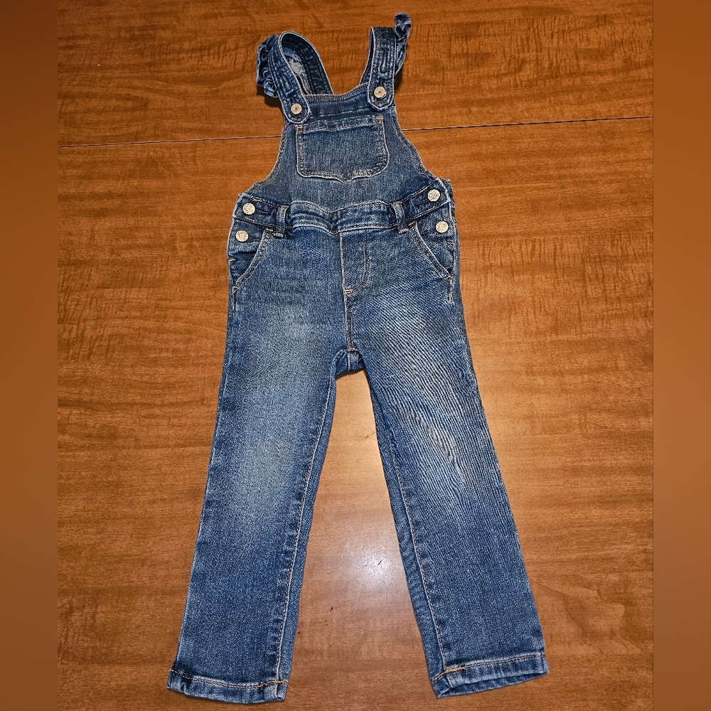 Toddler Girls Gap Denim Ruffle Overalls Skinny Med Wash Fade 3T A25